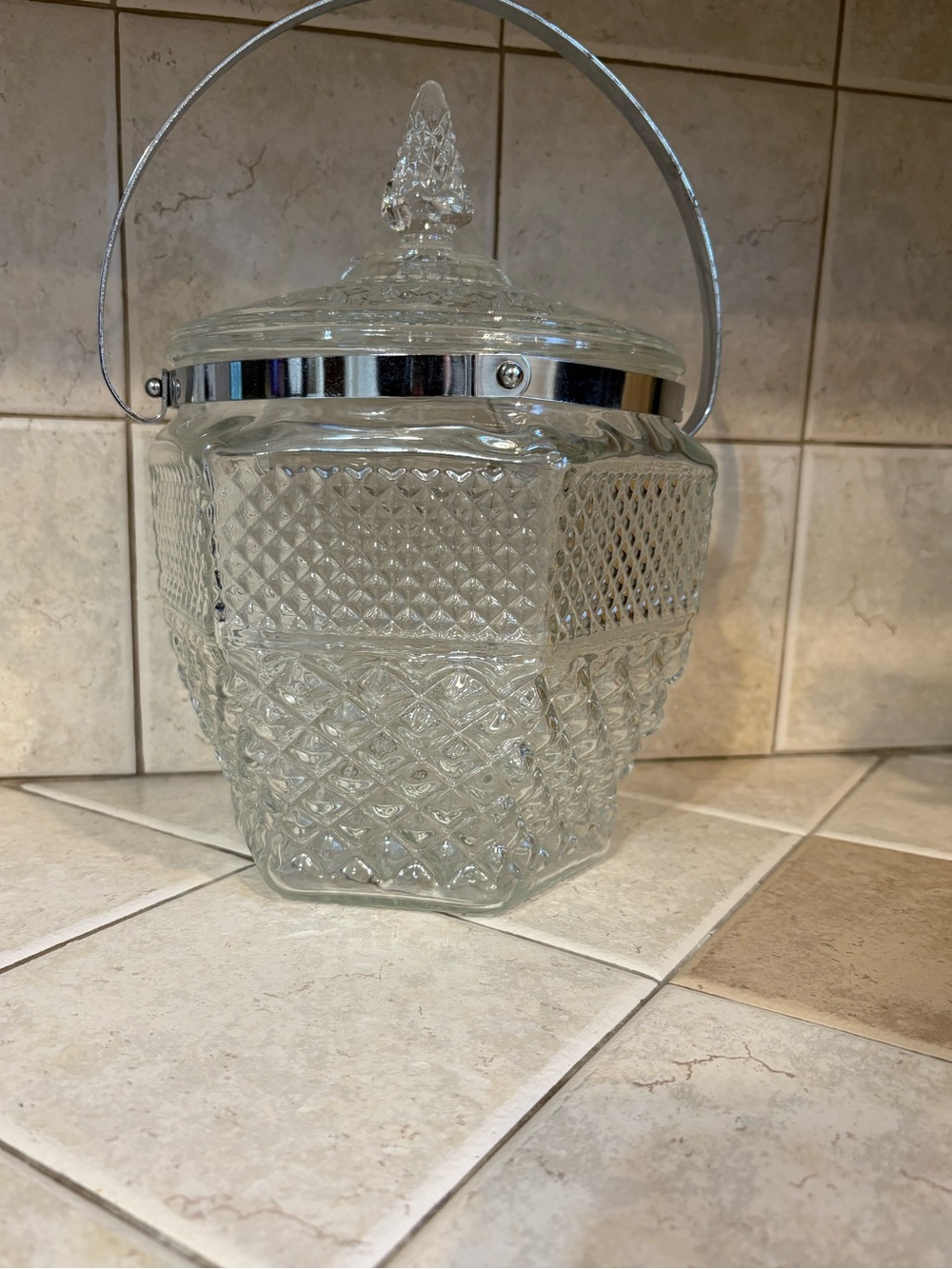 1960s  Glass Ice Bucket W/ Lid Metal Handle